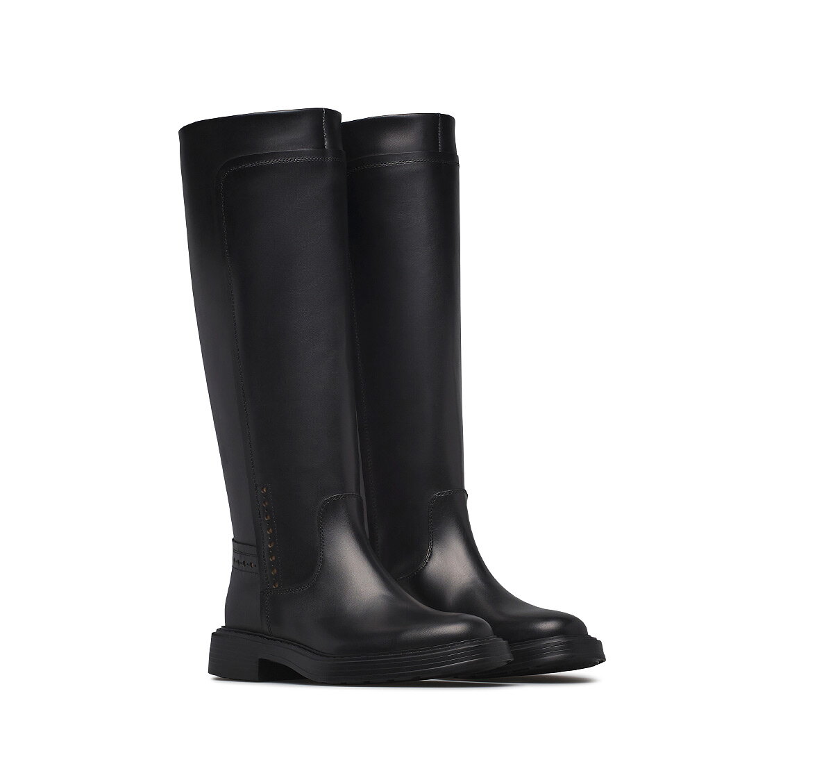 Fabi calfskin leather boots with gold perforated details
