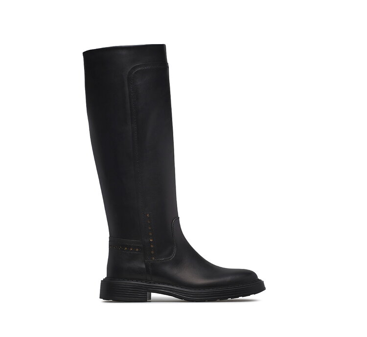Fabi calfskin leather boots with gold perforated details