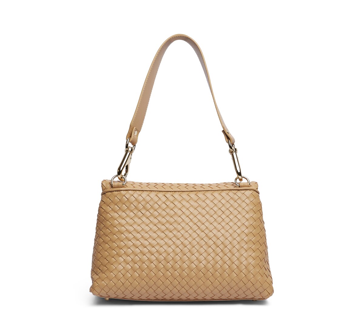 Woven leather bag with shoulder strap