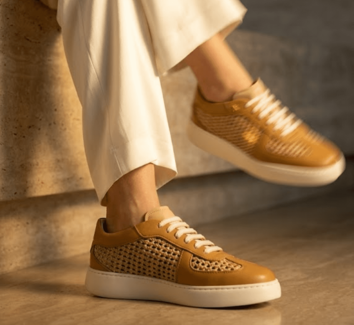 Nappa leather and woven fabric sneakers