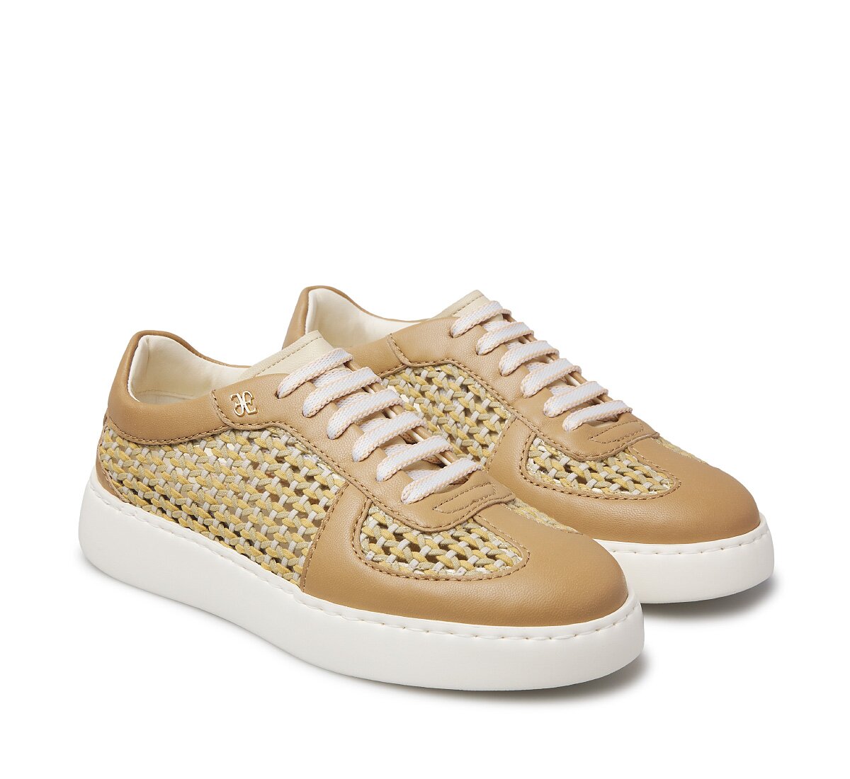 Nappa leather and woven fabric sneakers