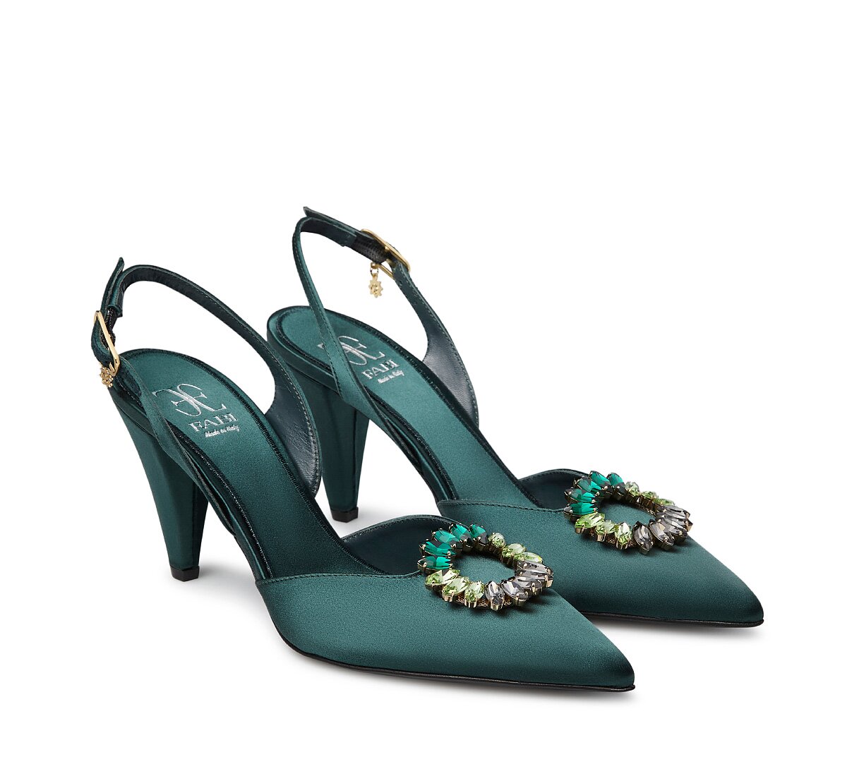 Fabi satin slingback with jewel accessory