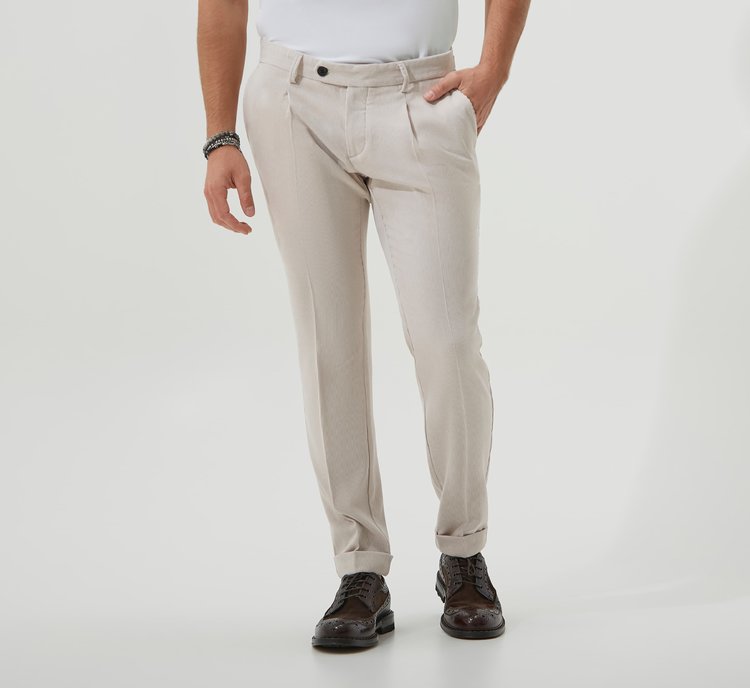 Cream slim-fit trousers