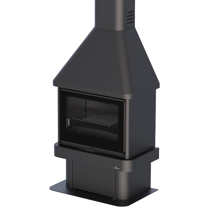 Bronpi Lisboa Mural Wood Fireplace Black Glass Solid Sides - Black Glass