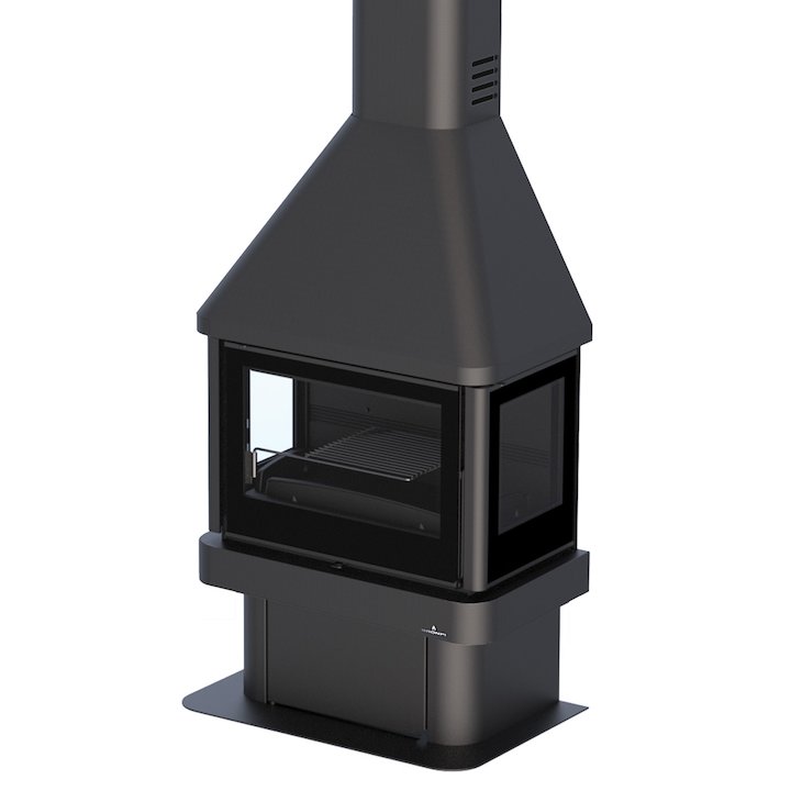 Bronpi Lisboa Mural Wood Fireplace Black Glass Side Glass Windows - Black Glass