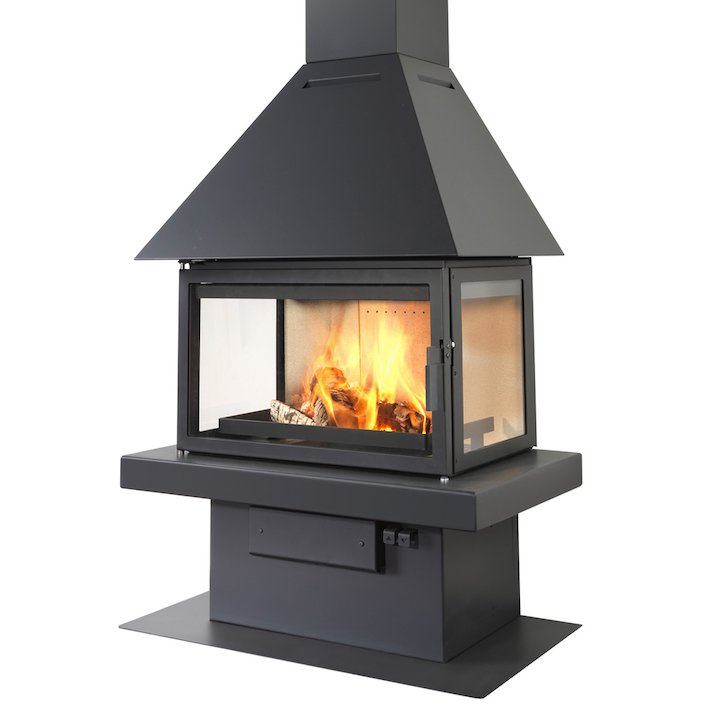 LL Calor 15ABC Mural Wood Fireplace Black Low Canopy Top - Black