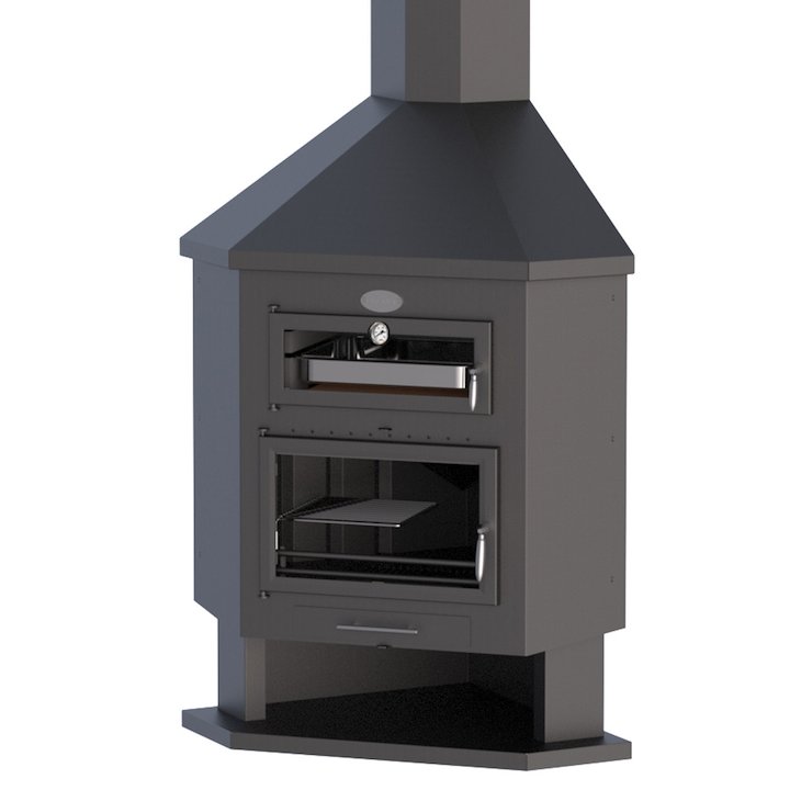 Bronpi Ebro-R Corner Wood Fireplace - With Oven - Black