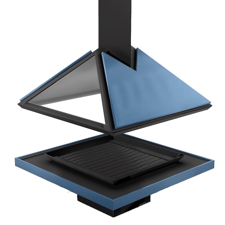 JC Bordelet Amilia 996 Central Open Fireplace - Lacquered Azure Blue (5009)