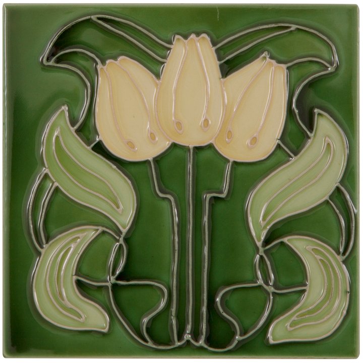 Carron LGC008 Single Tubelined Ceramic Fireplace Tile - Green