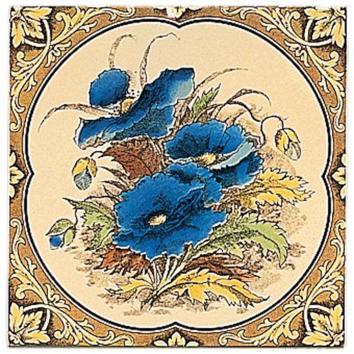 Stovax Blue Poppies Single Ceramic Fireplace Tile - Multicolour
