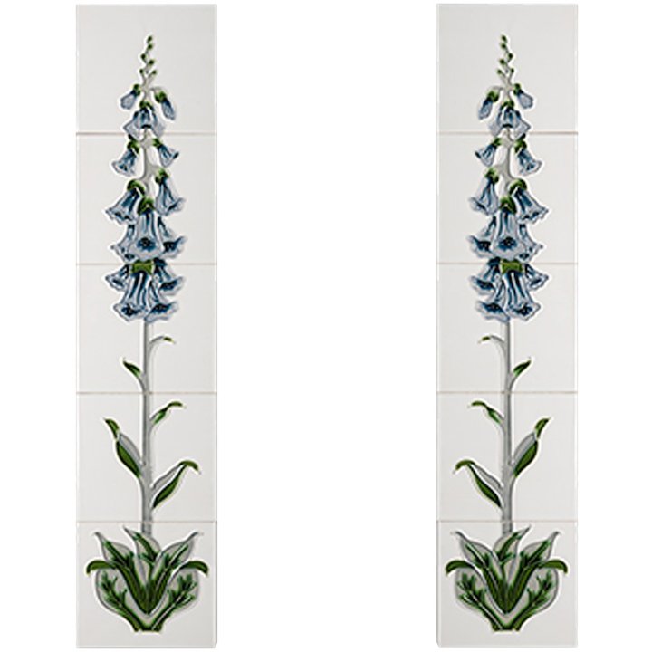 Cast-Tec Foxglove Tubelined Ceramic Fireplace Tile Set (10) - Blue
