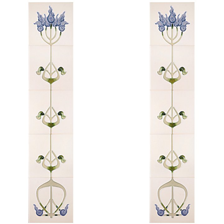 Cast-Tec Liberty Tubelined Ceramic Fireplace Tile Set (10) - Blue