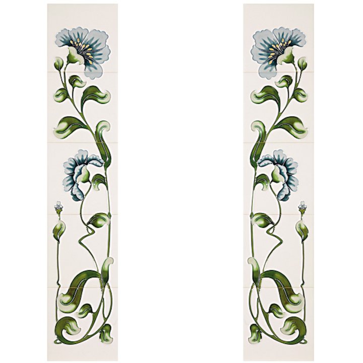 Cast-Tec Luscia Tubelined Ceramic Fireplace Tile Set (10) - Blue