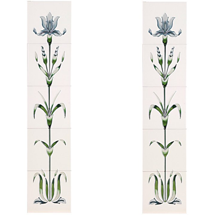 Cast-Tec Oriental Iris Tubelined Ceramic Fireplace Tile Set (10) - Blue