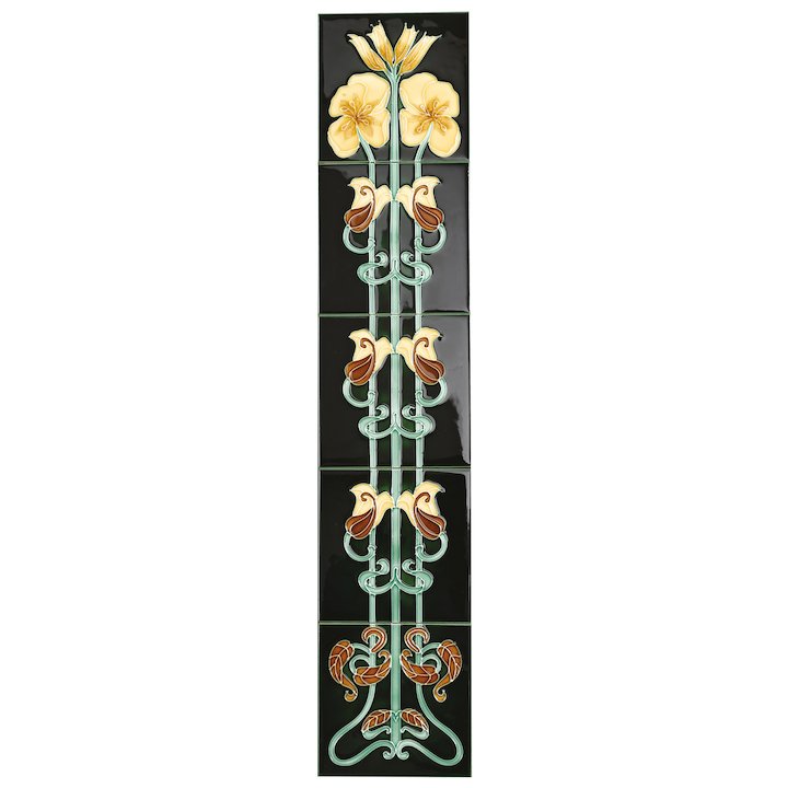 Stovax Evening Primrose Tubelined Ceramic Fireplace Tile Set (5) - Green