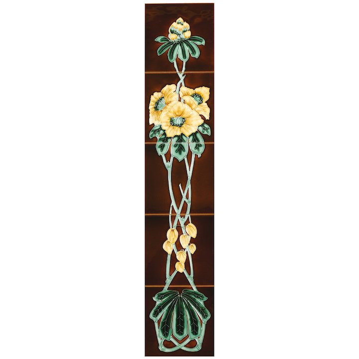 Stovax Rhododendron Tubelined Ceramic Fireplace Tile Set (5) - Brown