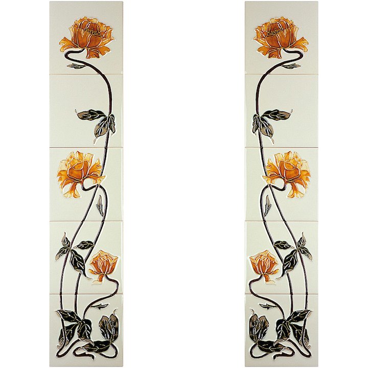 Gallery Sweeping Rose Tubelined Ceramic Fireplace Tile Set - Yellow