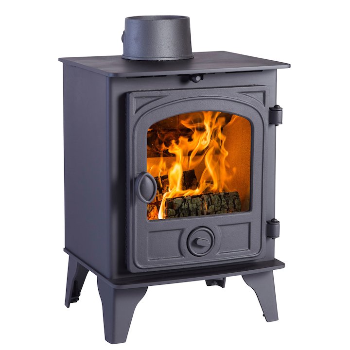 Hunter Hawk 4 Wood Stove Black Contemporary Door - Black