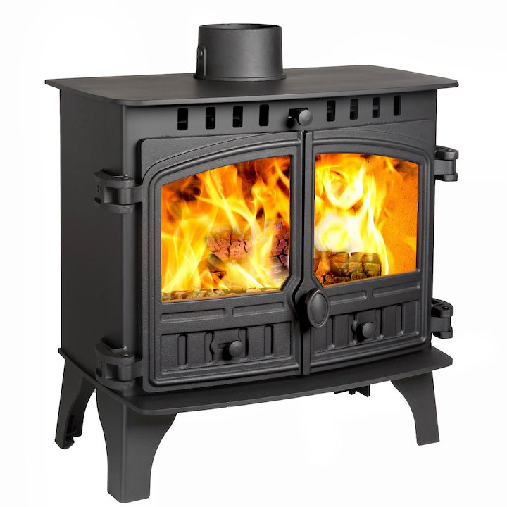 Hunter Herald 8 Slimline Wood Stove Black Double Doors - Black
