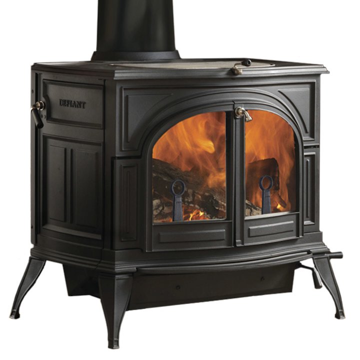 Vermont Defiant 2in1 Wood Stove Black Clear Glass Door - Black