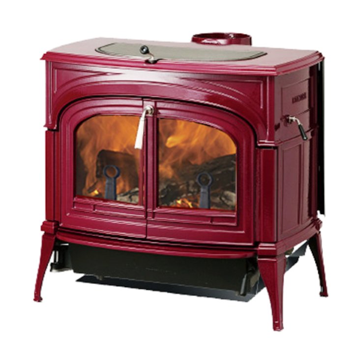 Vermont Encore 2in1 Wood Stove Enamel Bordeaux Clear Glass Door - Enamel Bordeaux