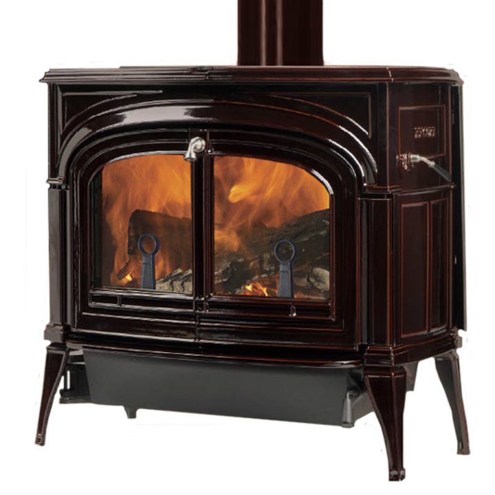 Vermont Encore 2in1 Wood Stove Enamel Majolica Brown Clear Glass Door - Enamel Majolica Brown