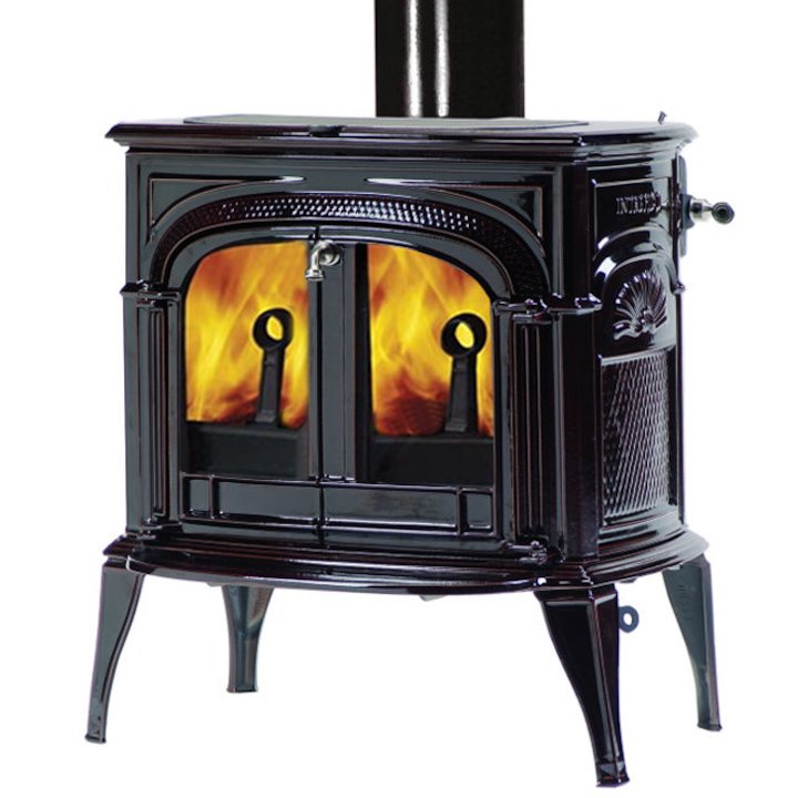 Vermont Intrepid II Wood Stove Enamel Majolica Brown Clear Glass Door - Enamel Majolica Brown