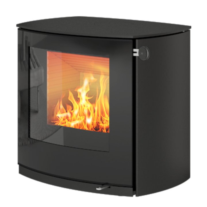 Rais Q-Tee 2 Curved Wood Stove Black Black Glass Framed Door - Black