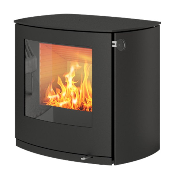 Rais Q-Tee 2 Curved Wood Stove Black Metal Framed Door - Black