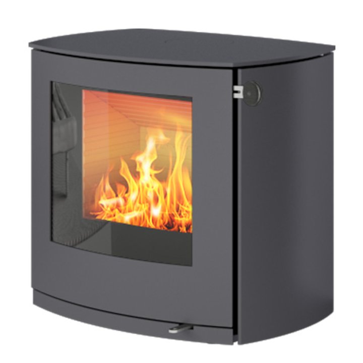 Rais Q-Tee 2 Curved Wood Stove Platinum Metal Framed Door - Platinum