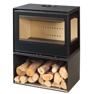 Rocal Habit 76 Logstore Wood Stove Black Right Side Glass