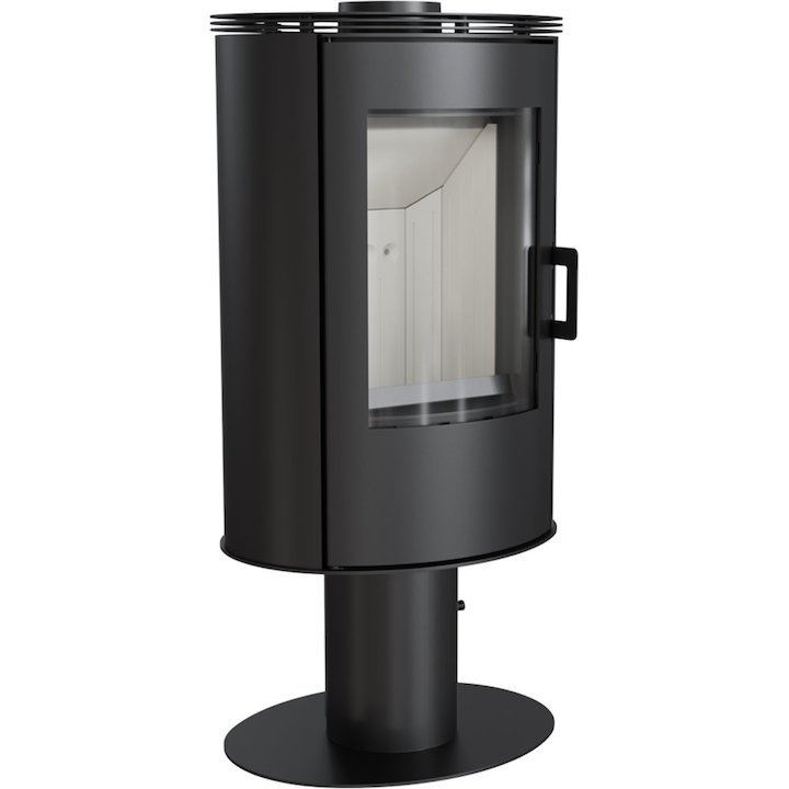 Kratki Koza AB Pedestal Wood Stove Black Rotating Pedestal Metal Framed Door - Black