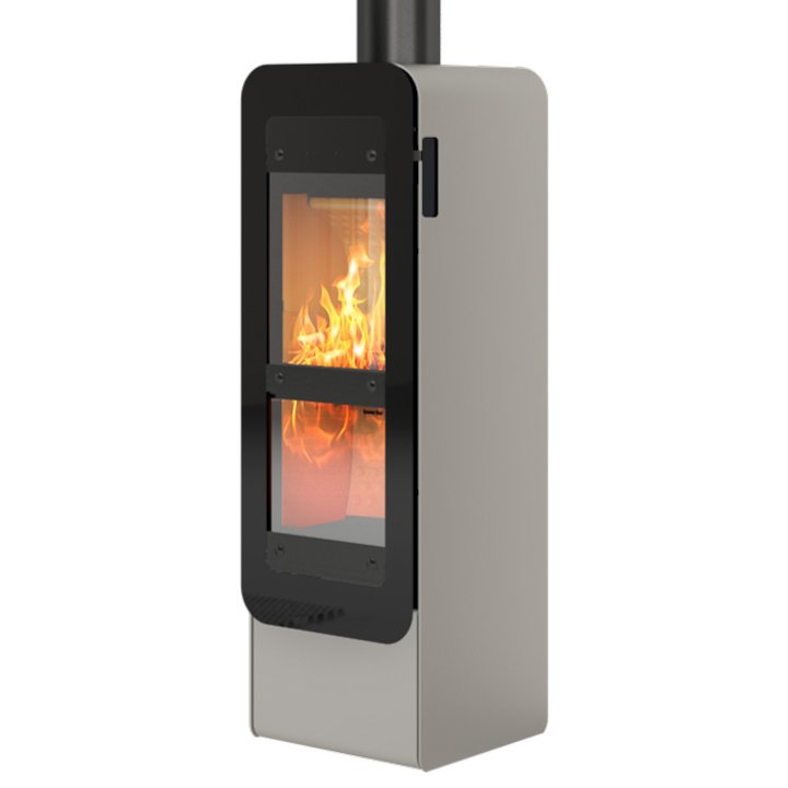 Rais Bionic Wood Gasification Stove Nickel Black Glass Framed Door - Nickel