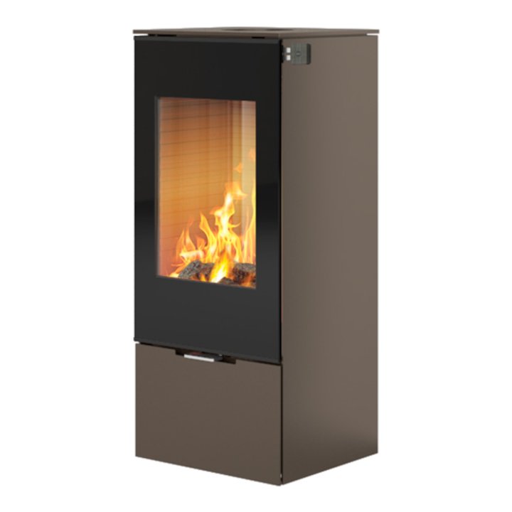 Rais Nexo 100 Wood Stove Mocha Black Glass Framed Door Solid Sides - Mocha