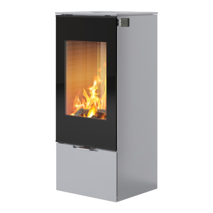 Rais Nexo 100 Wood Stove Silver Black Glass Framed Door Solid Sides - Silver Filigree
