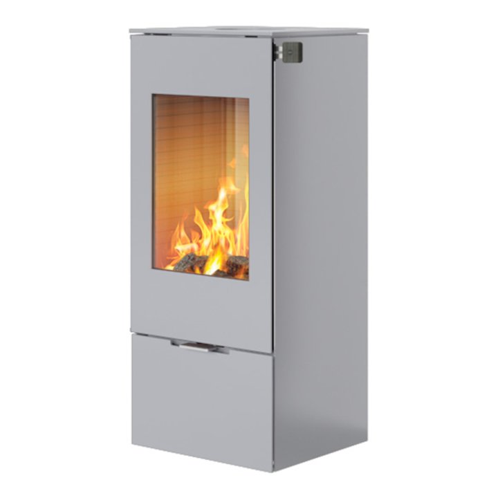 Rais Nexo 100 Wood Stove Silver Metal Framed Door Solid Sides - Silver Filigree