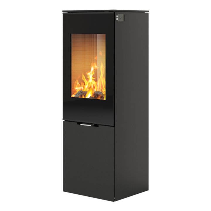 Rais Nexo 120 Wood Stove Black Black Glass Framed Door Solid Sides - Black
