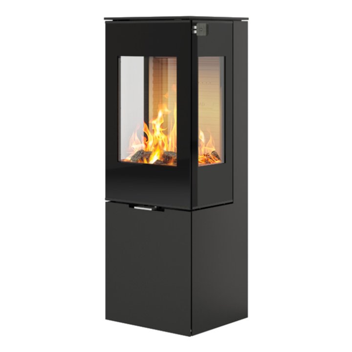 Rais Nexo 120 Wood Stove Black Black Glass Framed Door Side Glass Windows - Black