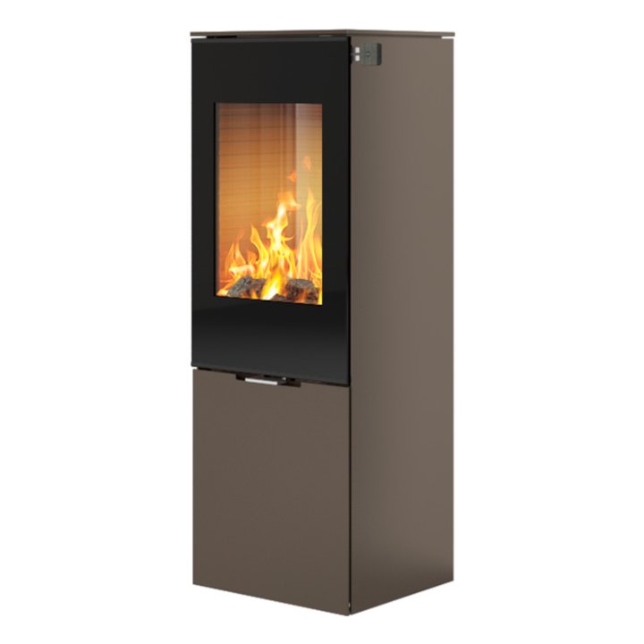 Rais Nexo 120 Wood Stove Mocha Black Glass Framed Door Solid Sides - Mocha