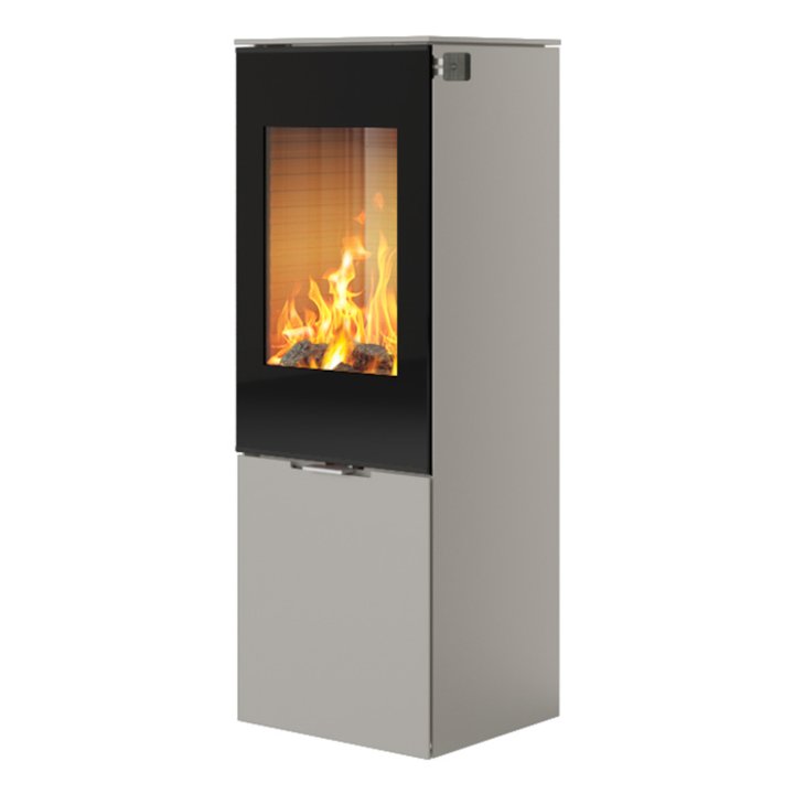 Rais Nexo 120 Wood Stove Nickel Black Glass Framed Door Solid Sides - Nickel