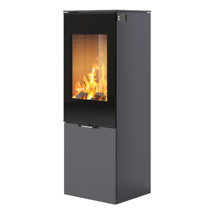 Rais Nexo 120 Wood Stove Platinum Black Glass Framed Door Solid Sides - Platinum