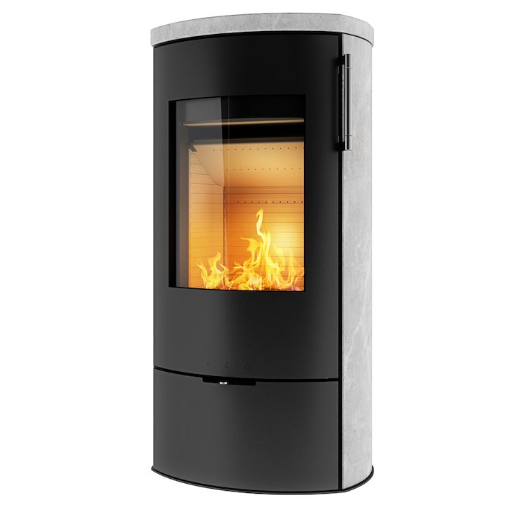 Rais Poleo II Wood Stove Black Metal Framed Door - Black
