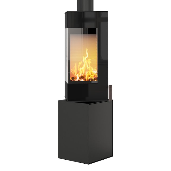 Rais Q-BE Wood Stove Black Black Glass Framed Door Rotating Pedestal - Black
