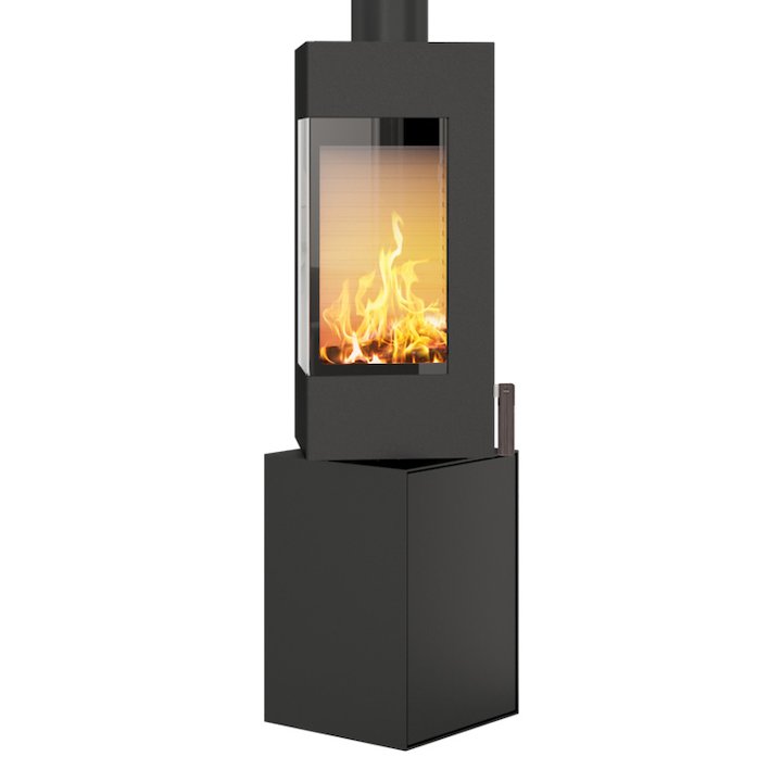 Rais Q-BE Wood Stove Black Metal Framed Door Rotating Pedestal - Black