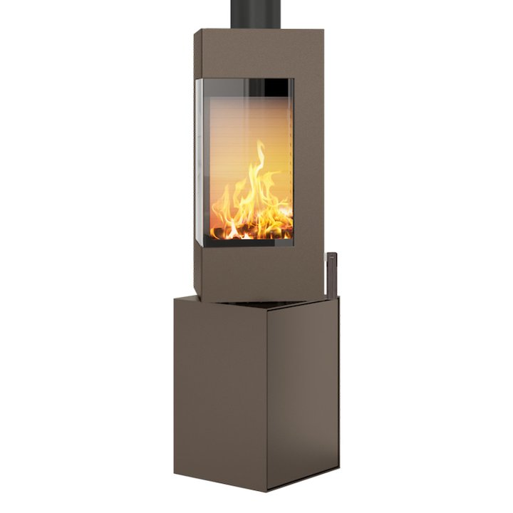 Rais Q-BE Wood Stove Mocha Metal Framed Door Rotating Pedestal - Mocha