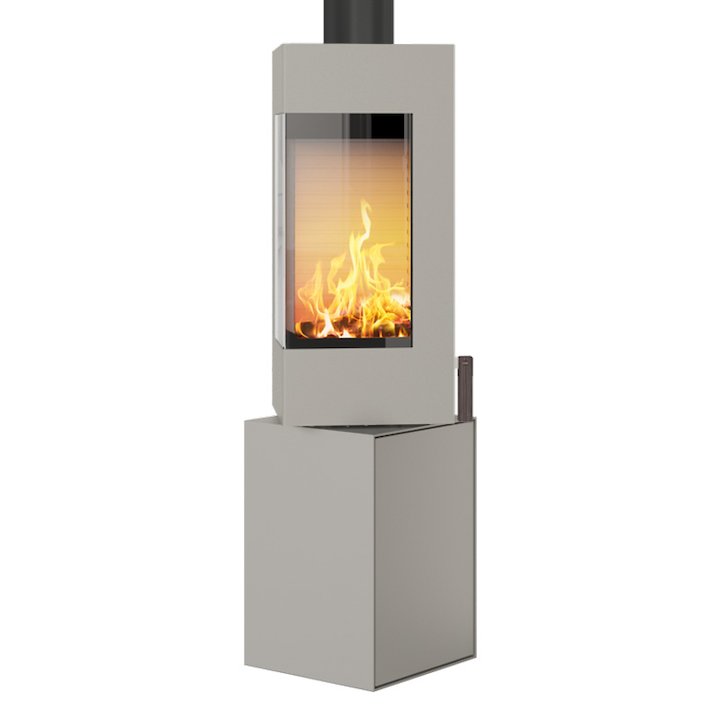Rais Q-BE Wood Stove Nickel Metal Framed Door Rotating Pedestal - Nickel