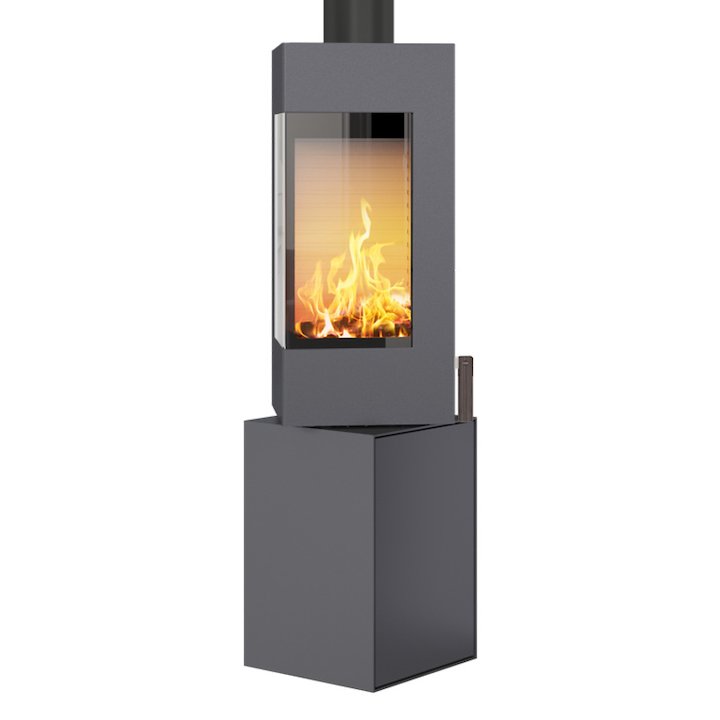 Rais Q-BE Wood Stove Platinum Metal Framed Door Rotating Pedestal - Platinum