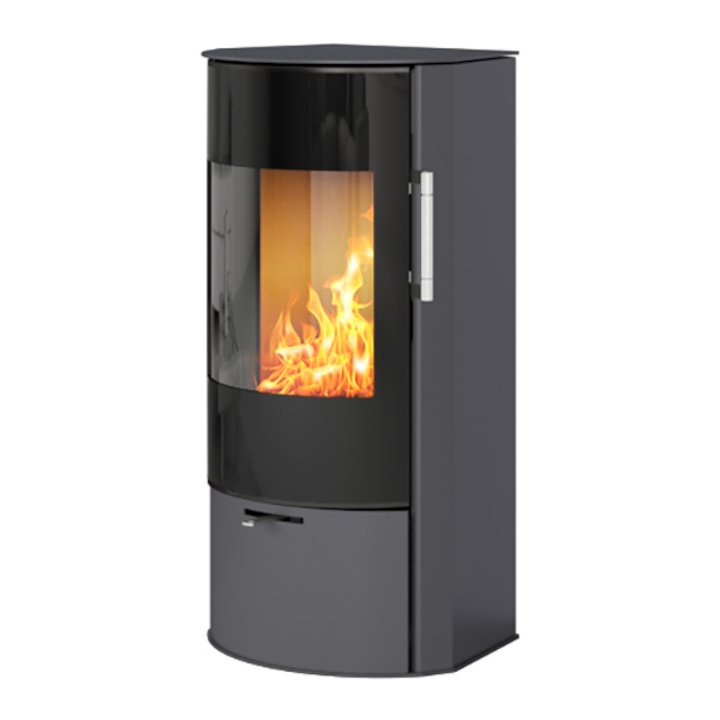 Rais Rina Wood Stove Platinum Black Glass Framed Door - Platinum