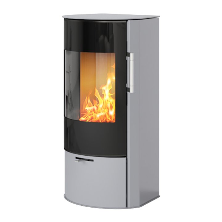 Rais Rina Wood Stove Silver Black Glass Framed Door - Silver Filigree