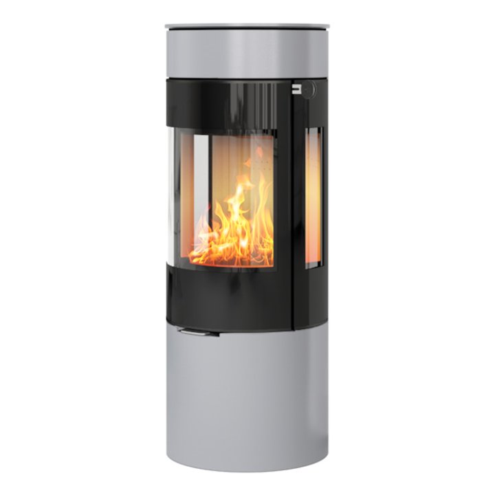Rais Viva 120L Wood Stove Silver Black Glass Framed Door Side Glass Windows - Silver Filigree